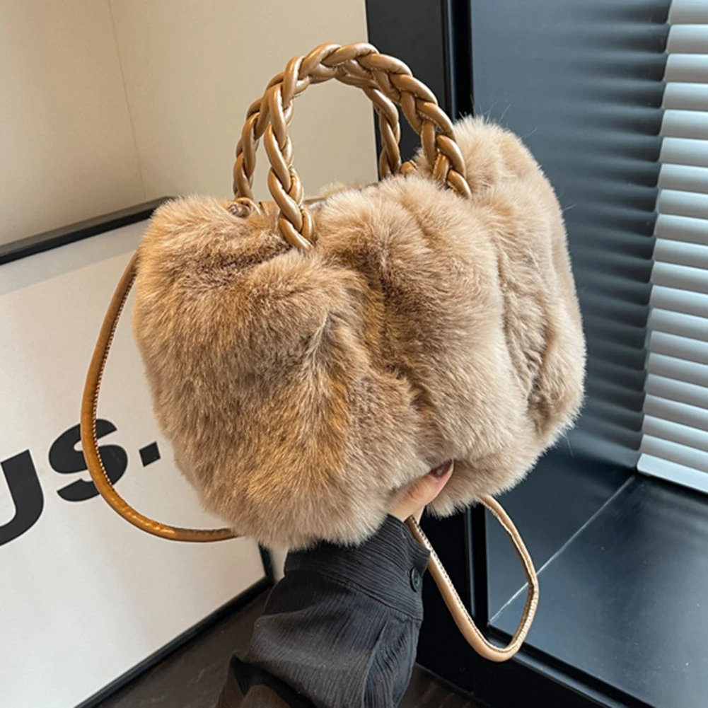 Luxury Plush New Handbag Winter Soft Faux Fur Crossbody Bag 2023 Fashion Women Fluffy Top-Handle Bags Ladies Pleated Satchel Bag