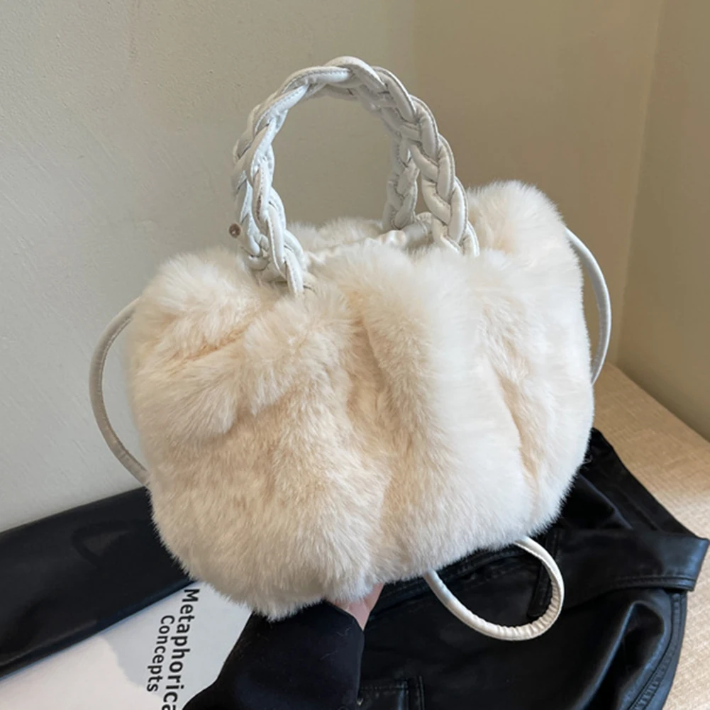 Luxury Plush New Handbag Winter Soft Faux Fur Crossbody Bag 2023 Fashion Women Fluffy Top-Handle Bags Ladies Pleated Satchel Bag