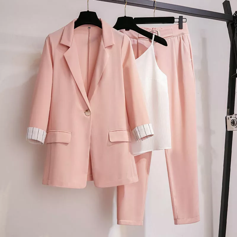 new plus size Korean elegant women's suit female blazer leisure pants Tweed suit jacket three piece jacket pants set