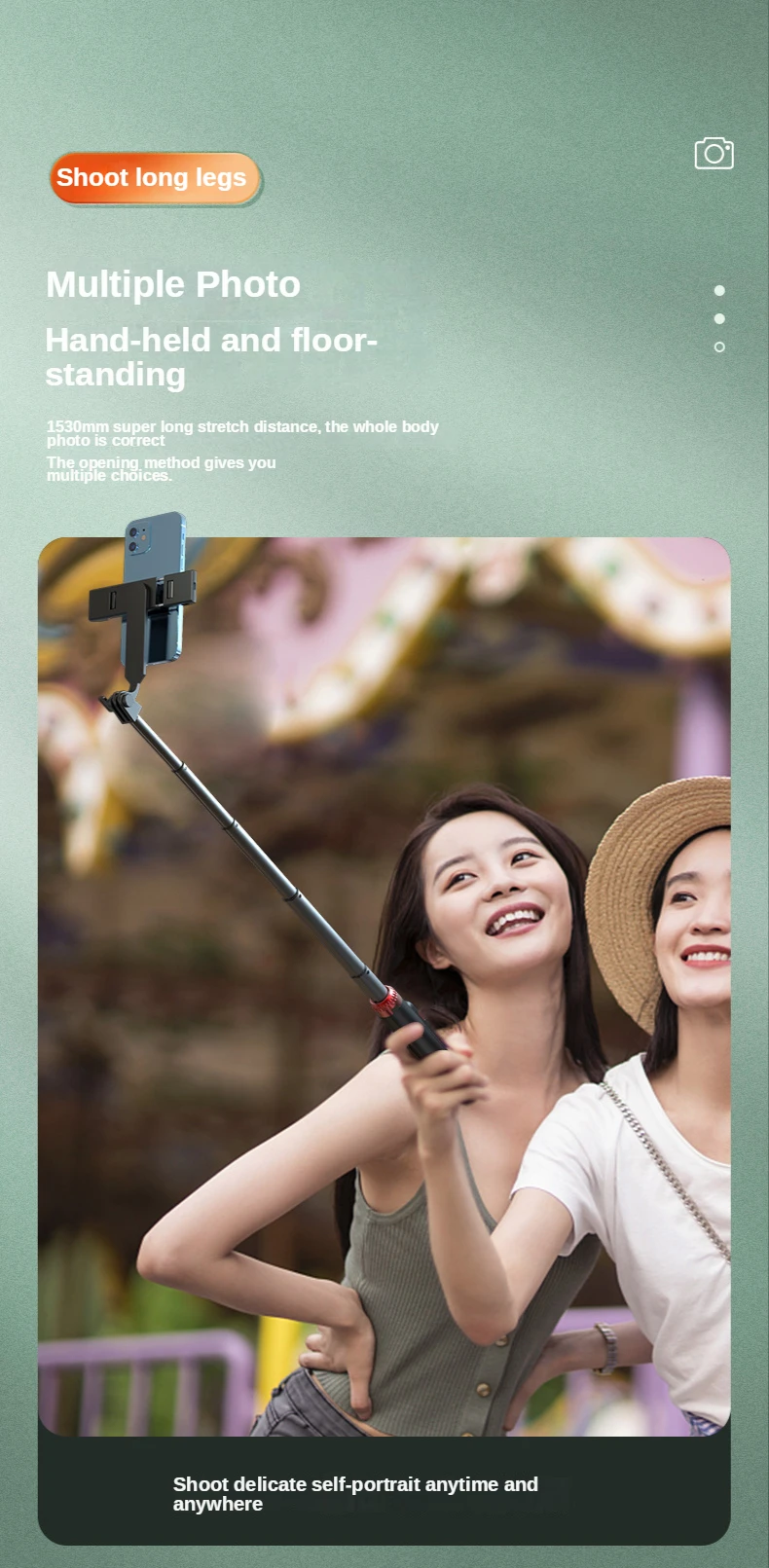 M-REMOTE Wireless Bluetooth Selfie Stick 1.53M With Double Fill Light Foldable Tripod  For Gopro Action Cameras Smartphone
