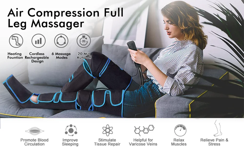 Rechargeable Leg Muscle Relaxer 6 modes Air Compression Recovery Boot Lymph Release Relieve Foot Fatigue Heating Leg Massager