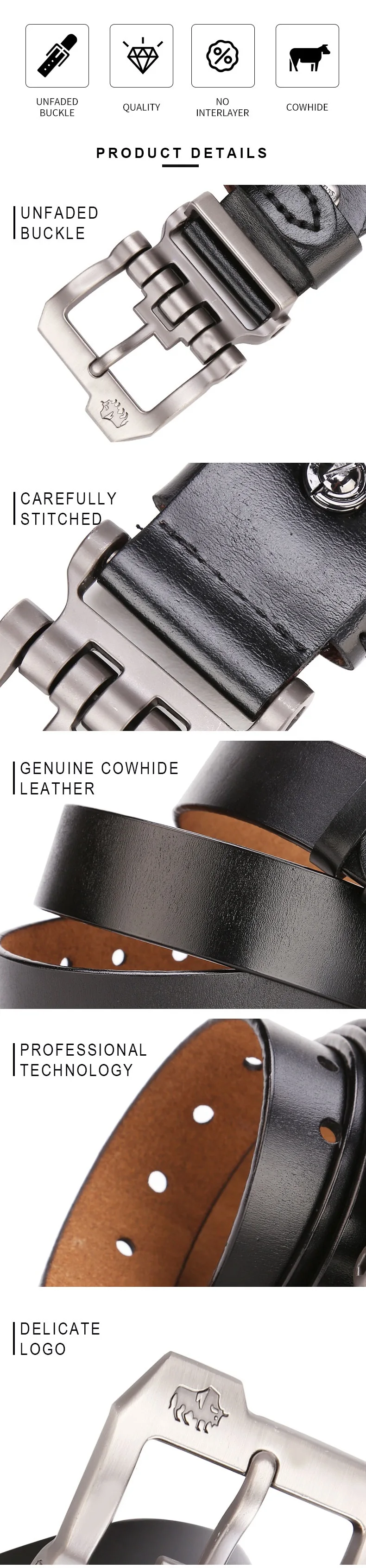 BISON DENIM Men Belt For Men Cowskin Genuine Leather Personality Men belt Buckle Quality Male Brown Strap Vintage Jeans N71223