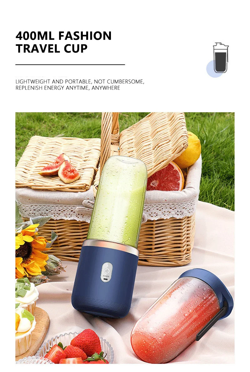 6 Blade Portable Juicer Cup USB Smoothie Blender Cup Wireless Mini Charging Fruit Squeezer Food Mixer Ice Crusher