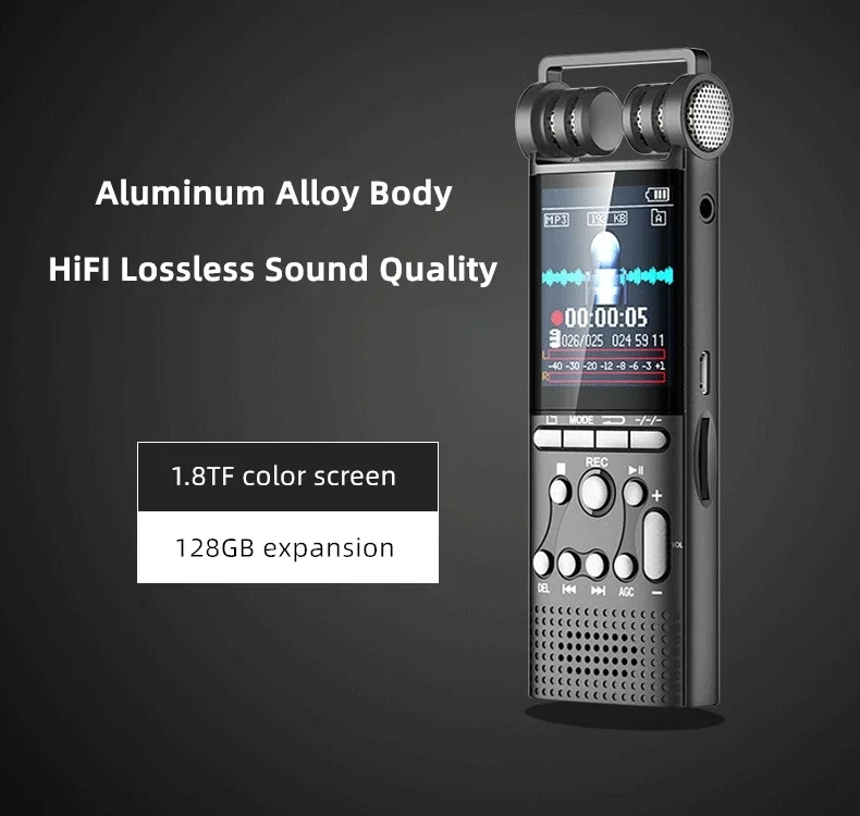 Professional Voice Activated Digital Audio Recorder 8GB/16GB/32GB Usb Non-stop 100hr Recording Pcm 1536kbps External Microphone