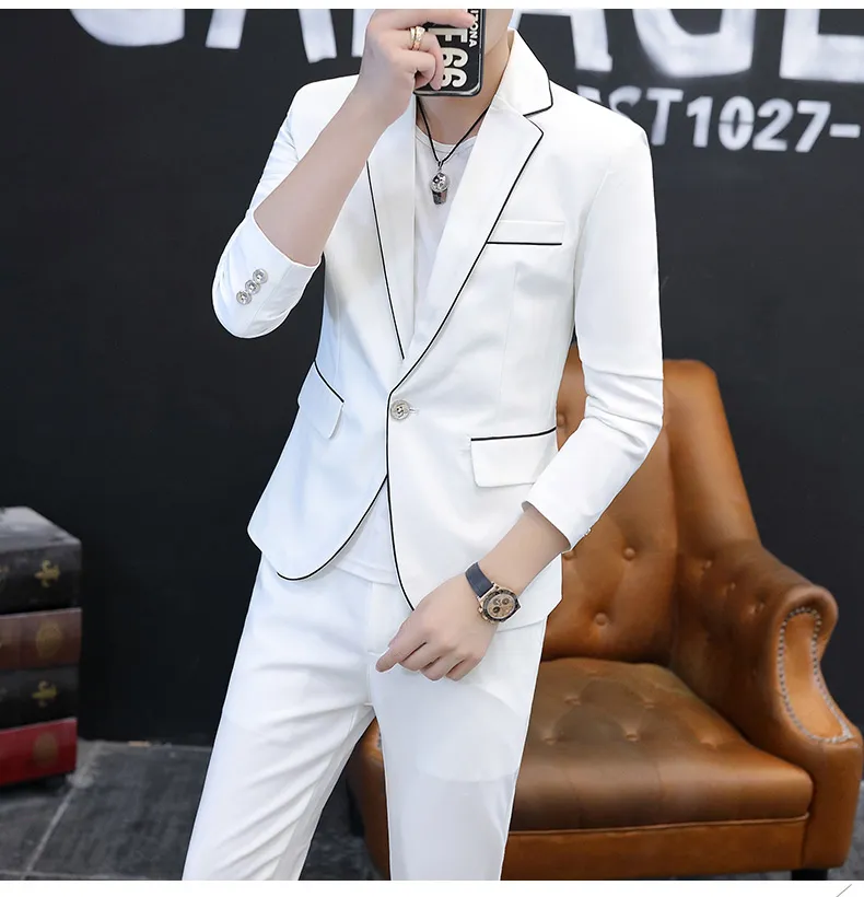 2024New fashion autumn new men (suit + trousers) Korean version slim casual trend gentleman British dress two-piece set