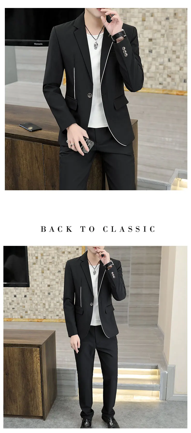 2024New fashion autumn new men (suit + trousers) Korean version slim casual trend gentleman British dress two-piece set