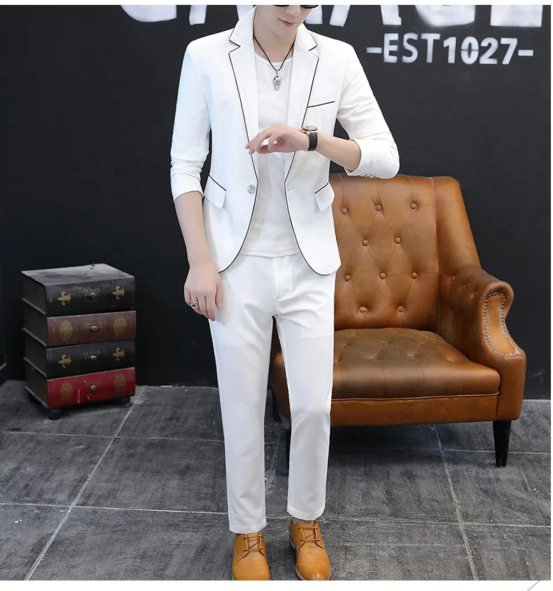 2024New fashion autumn new men (suit + trousers) Korean version slim casual trend gentleman British dress two-piece set