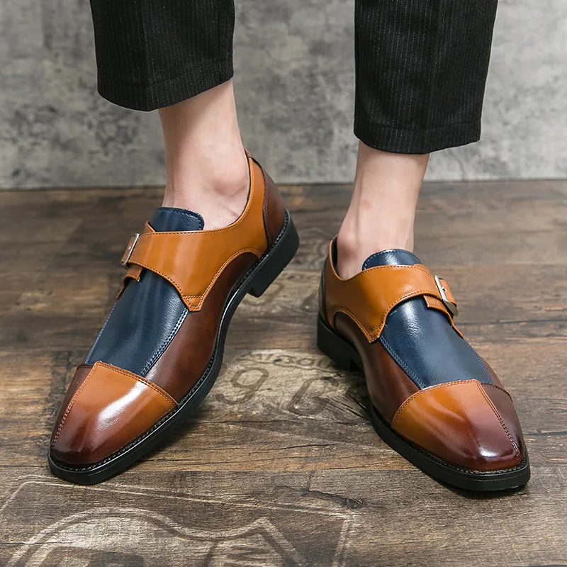 Men's Dress Shoes Formal Men Monk designer shoes italian Oxford Shoes For Men Wedding Dress Brand Leather Double Buckles brown