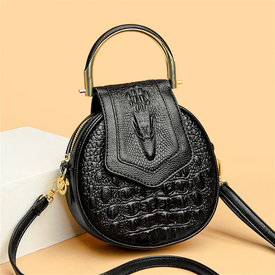 Luxury Designer Circle Crocodile Pattern Female Hand Bags Brand Leather Ladies Handbags Purses Fashion Small Women Shoulder Bag