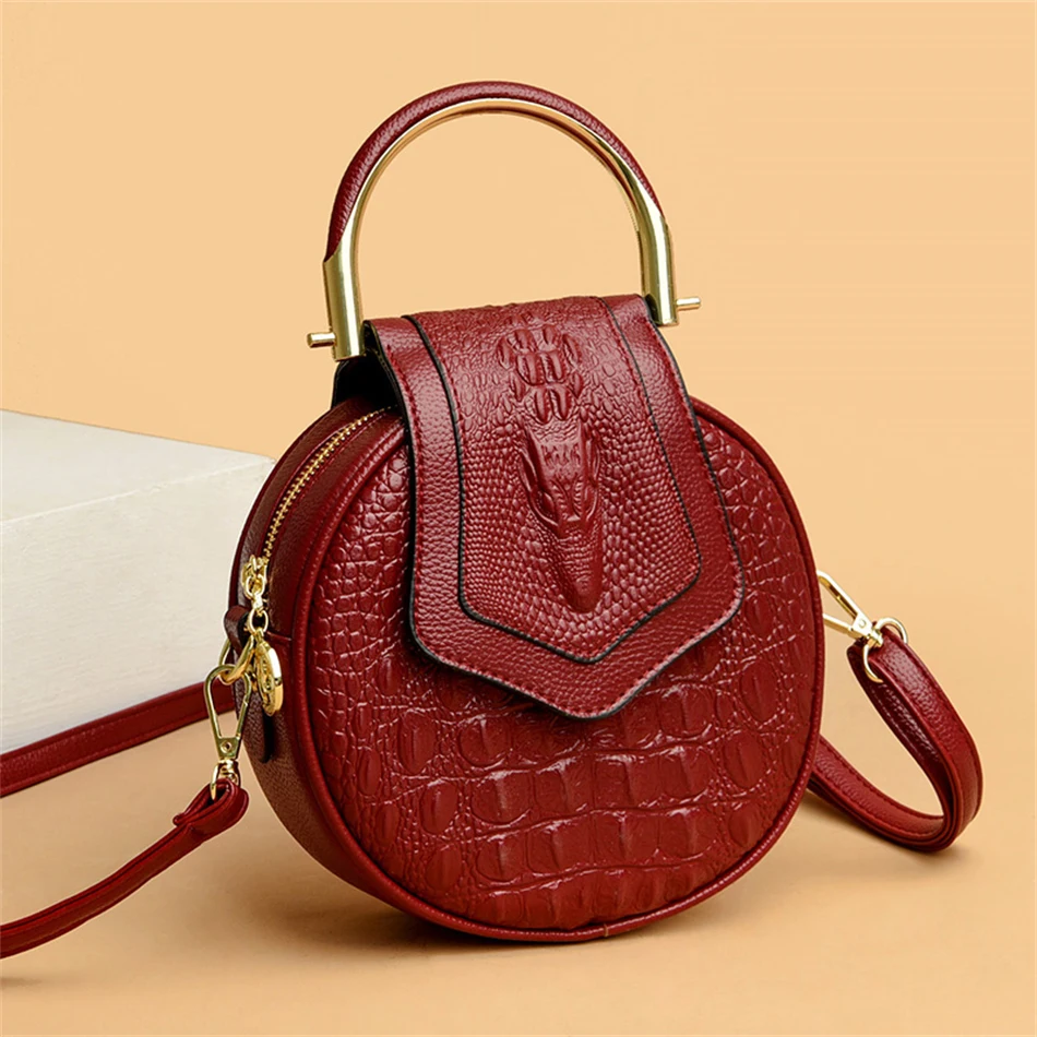 Luxury Designer Circle Crocodile Pattern Female Hand Bags Brand Leather Ladies Handbags Purses Fashion Small Women Shoulder Bag