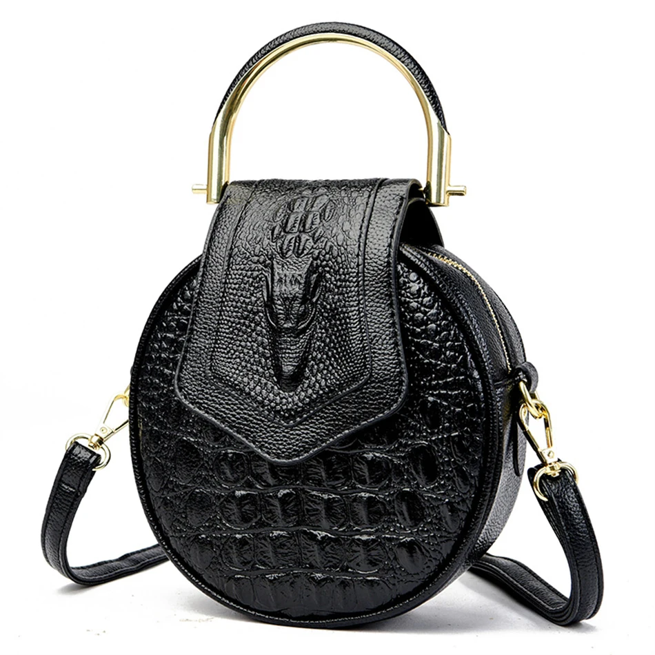 Luxury Designer Circle Crocodile Pattern Female Hand Bags Brand Leather Ladies Handbags Purses Fashion Small Women Shoulder Bag