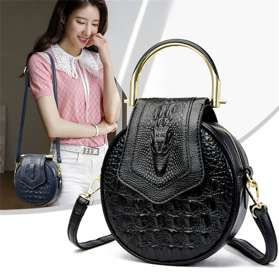 Luxury Designer Circle Crocodile Pattern Female Hand Bags Brand Leather Ladies Handbags Purses Fashion Small Women Shoulder Bag