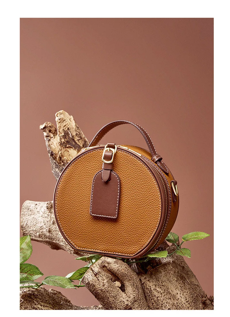 Women's Shoulder Crossbody Bag Genuine Leather Cowhide Top Layer Cowhide Handbag Round Cake bag for Women 2023 Spring Summer