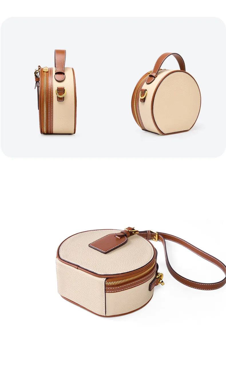 Women's Shoulder Crossbody Bag Genuine Leather Cowhide Top Layer Cowhide Handbag Round Cake bag for Women 2023 Spring Summer