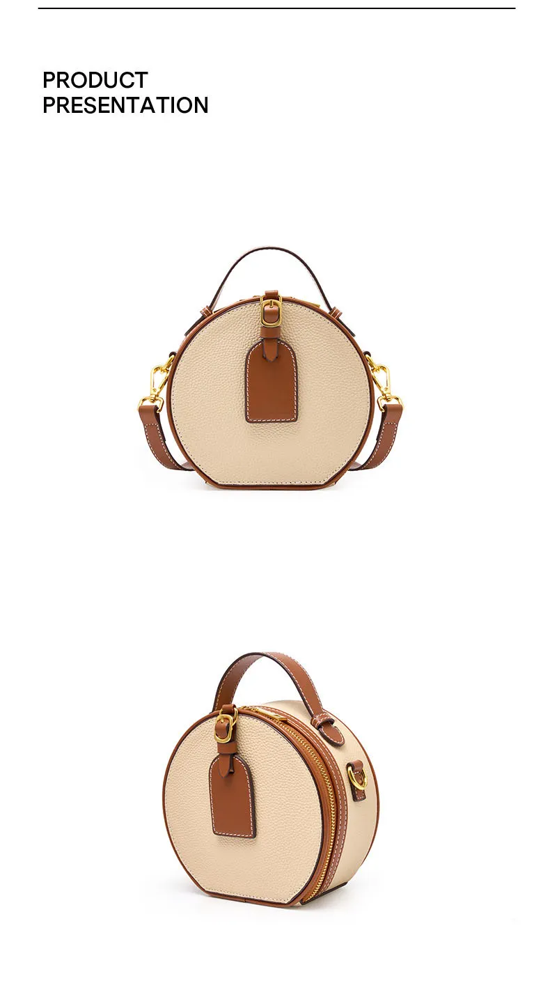 Women's Shoulder Crossbody Bag Genuine Leather Cowhide Top Layer Cowhide Handbag Round Cake bag for Women 2023 Spring Summer