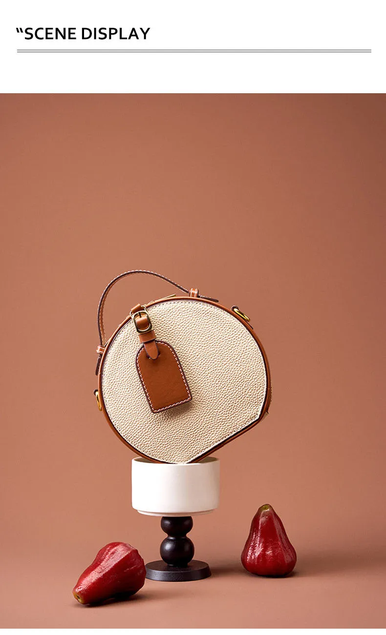 Women's Shoulder Crossbody Bag Genuine Leather Cowhide Top Layer Cowhide Handbag Round Cake bag for Women 2023 Spring Summer