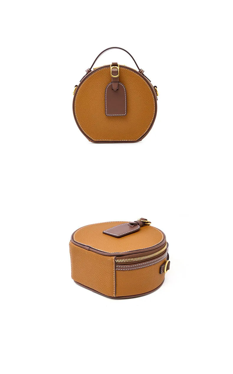 Women's Shoulder Crossbody Bag Genuine Leather Cowhide Top Layer Cowhide Handbag Round Cake bag for Women 2023 Spring Summer