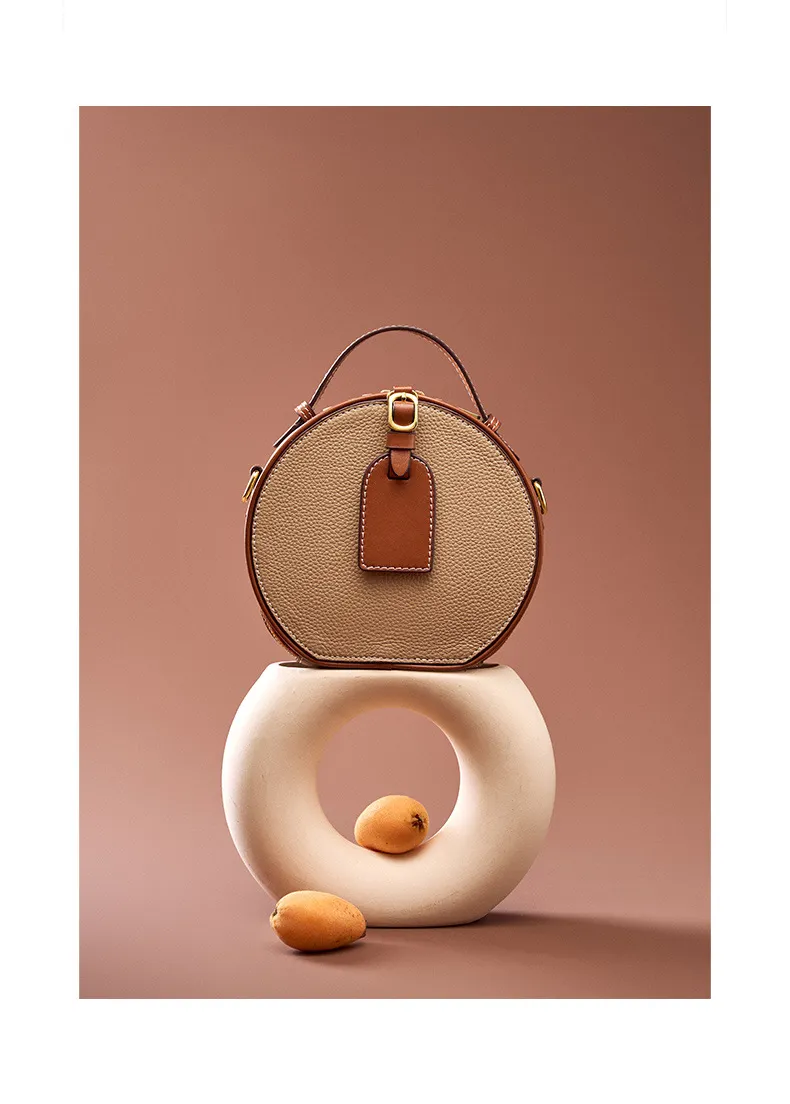 Women's Shoulder Crossbody Bag Genuine Leather Cowhide Top Layer Cowhide Handbag Round Cake bag for Women 2023 Spring Summer