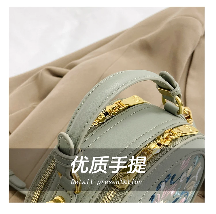 2024 National Embroidered PU Leather Small Handbag Round Shape Women Shoulder Bag Fashion Designer Purses Cross Body Bags