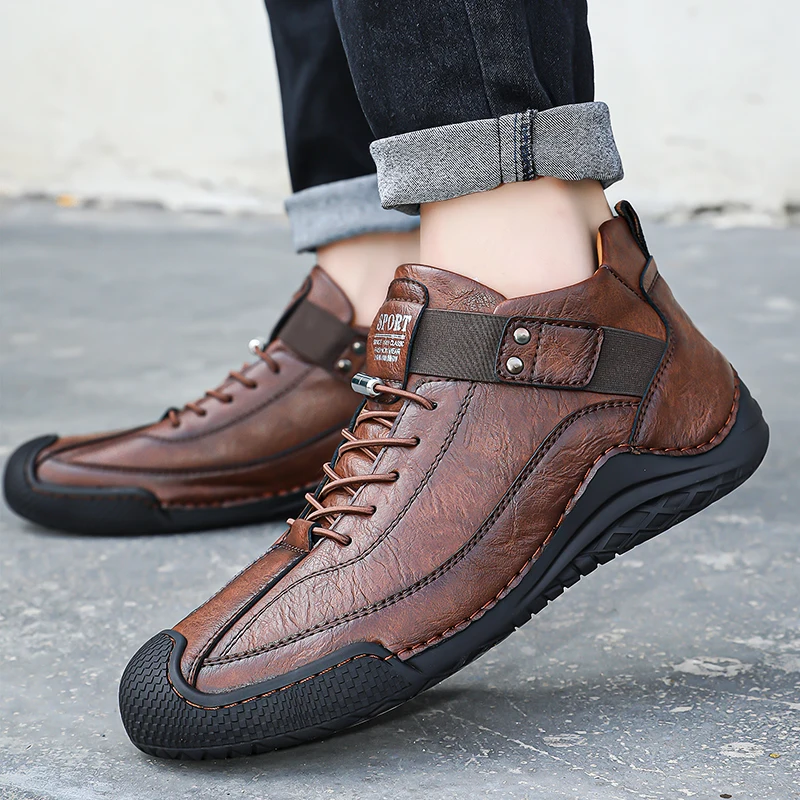 Autumn New Leather Men Boots Handmade Casual Ankle Boots Plus Size 38-46