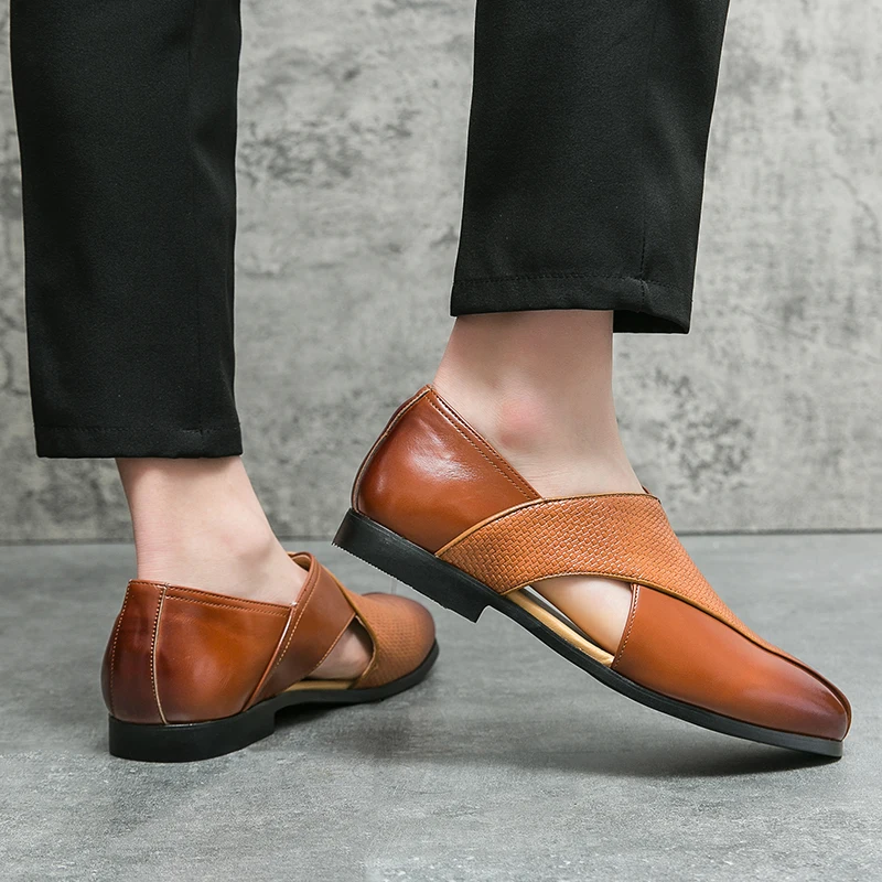 2023 New Handmade Men's Sandals Summer Comfortable Mesh Outdoor Sandals Zapatos Para Hombre Leather Sandals for Men 38-47