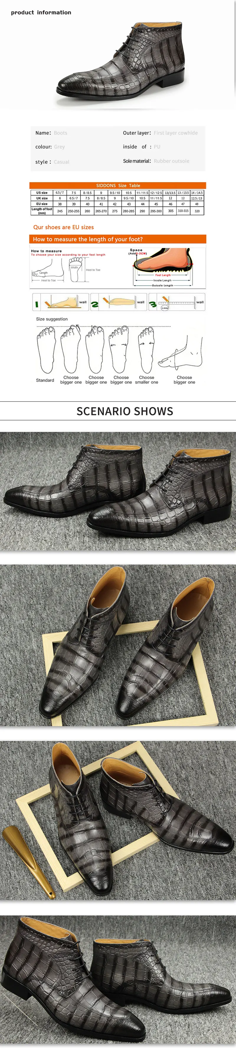 Size EU48 New Fashion Men's Ankle Boots Autumn Luxury Footwear Business Dress Shoe Genuine Cow Leather Zipper Best Quality China