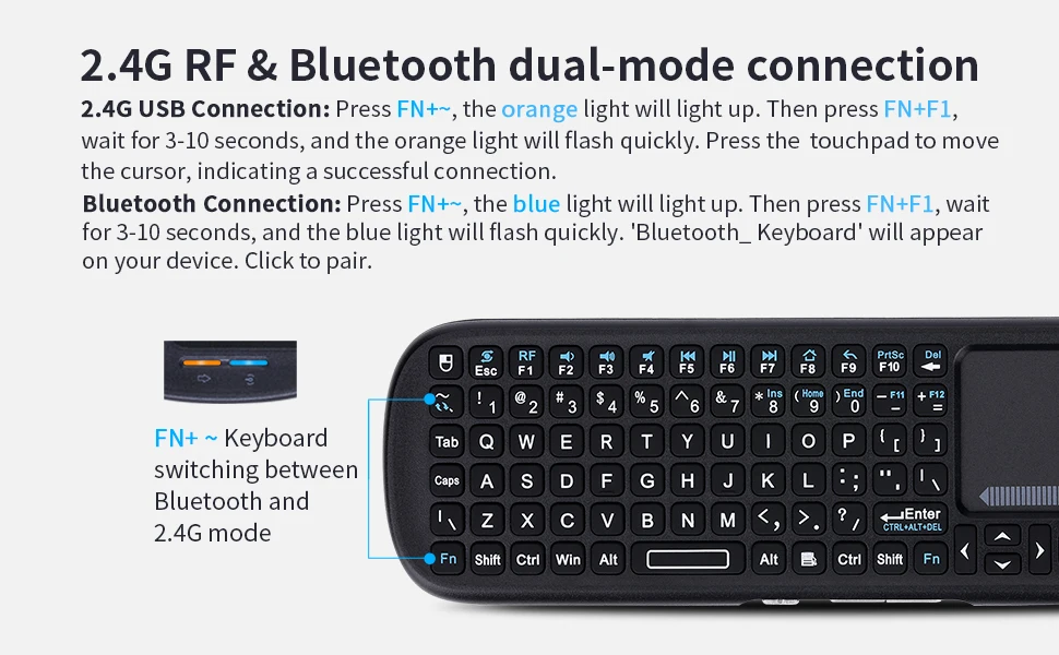 iPazzPort Mini Bluetooth＆ 2.4GHz Wireless Keyboard with Touchpad MouseCombo for Android TV Box/PC/Tablet/PS4/Raspberry Pi 3/HTPC