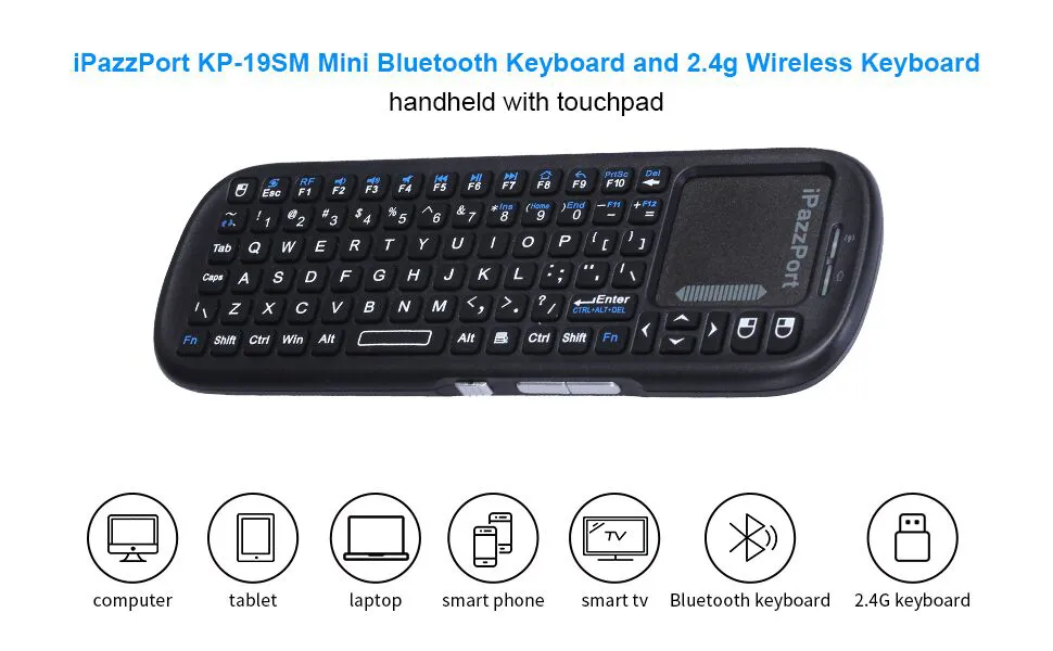 iPazzPort Mini Bluetooth＆ 2.4GHz Wireless Keyboard with Touchpad MouseCombo for Android TV Box/PC/Tablet/PS4/Raspberry Pi 3/HTPC