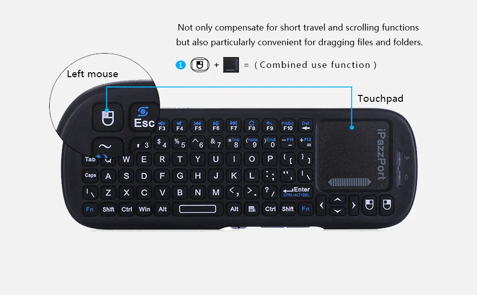 iPazzPort Mini Bluetooth＆ 2.4GHz Wireless Keyboard with Touchpad MouseCombo for Android TV Box/PC/Tablet/PS4/Raspberry Pi 3/HTPC
