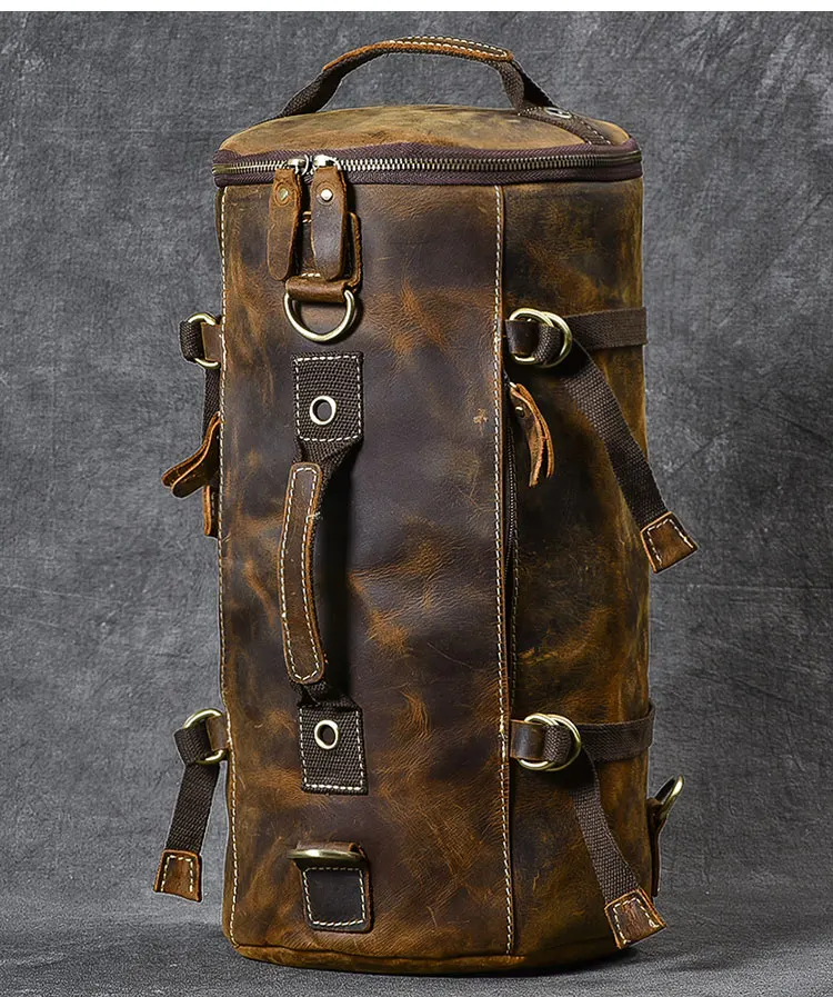 Genuine Leather Backpack Men Handbag Shoulder Crossbody Bag Male Small Travel Back Pack Bucket Bags Crazy Horse Leather