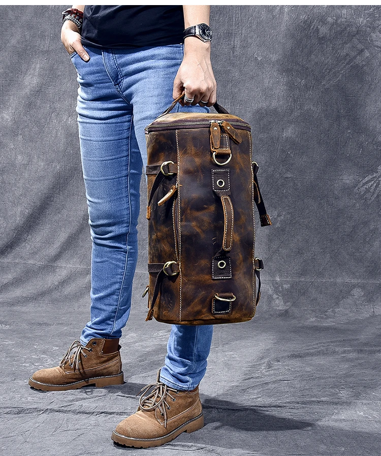 Genuine Leather Backpack Men Handbag Shoulder Crossbody Bag Male Small Travel Back Pack Bucket Bags Crazy Horse Leather