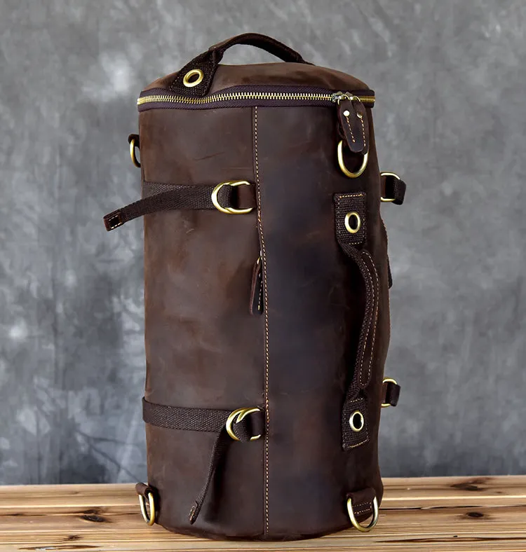 Genuine Leather Backpack Men Handbag Shoulder Crossbody Bag Male Small Travel Back Pack Bucket Bags Crazy Horse Leather