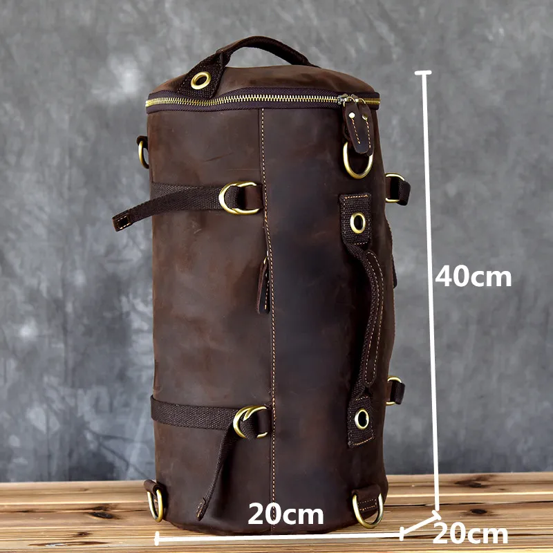 Genuine Leather Backpack Men Handbag Shoulder Crossbody Bag Male Small Travel Back Pack Bucket Bags Crazy Horse Leather