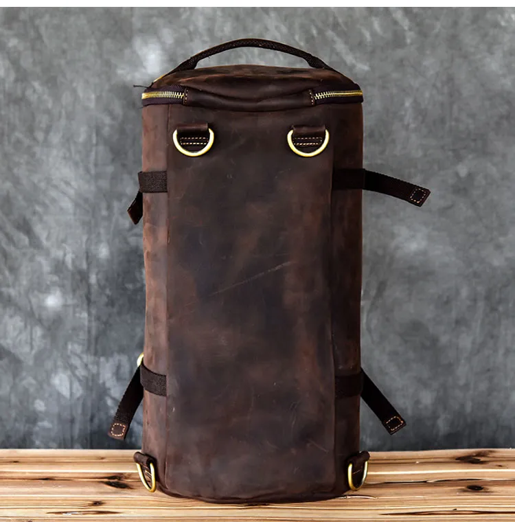 Genuine Leather Backpack Men Handbag Shoulder Crossbody Bag Male Small Travel Back Pack Bucket Bags Crazy Horse Leather