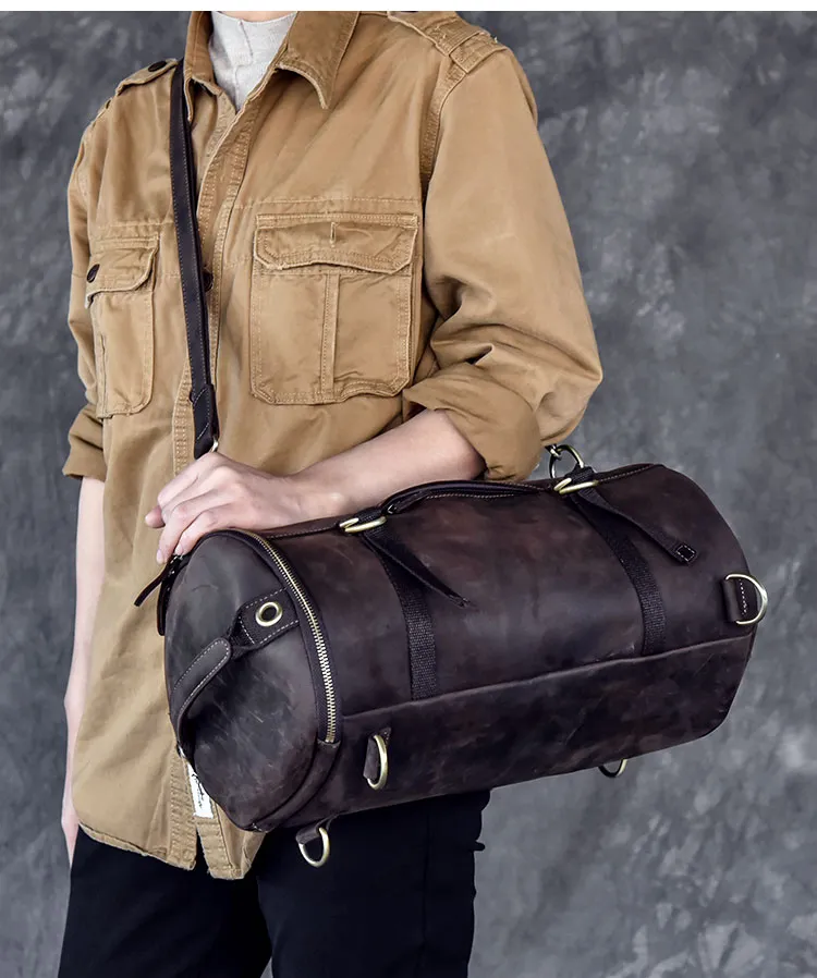 Genuine Leather Backpack Men Handbag Shoulder Crossbody Bag Male Small Travel Back Pack Bucket Bags Crazy Horse Leather