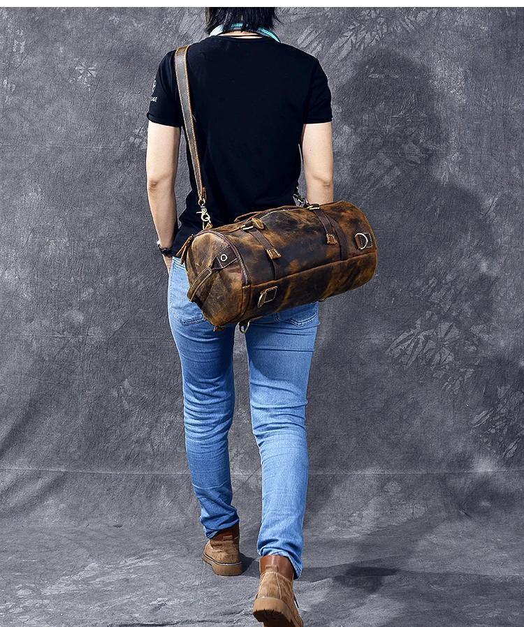 Genuine Leather Backpack Men Handbag Shoulder Crossbody Bag Male Small Travel Back Pack Bucket Bags Crazy Horse Leather