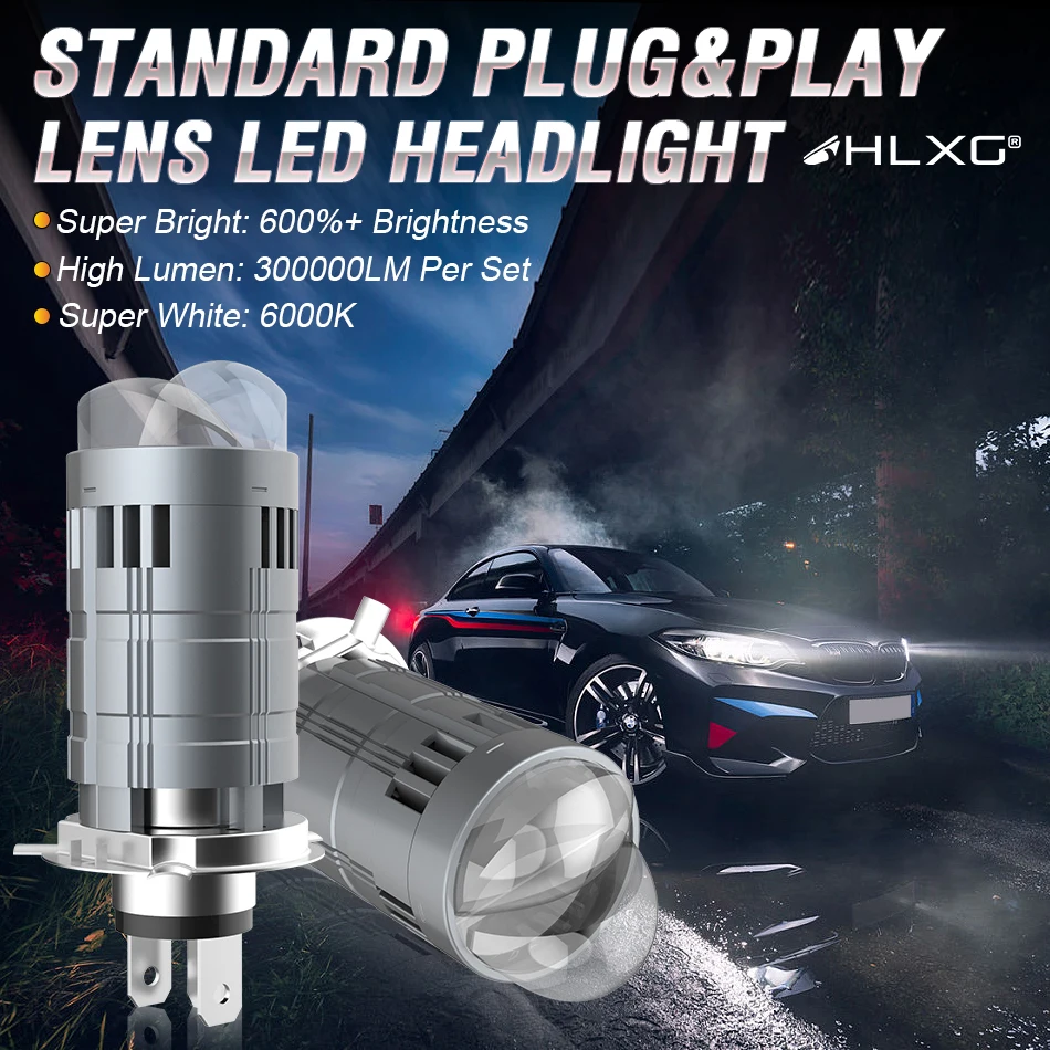Bi LED H4 Projector Lens 300000LM Mini Car Bulb 600W Canbus Auto Motorcycle Turbo Lamps Dual High Low Beam 12V 24V 32V Plug&play
