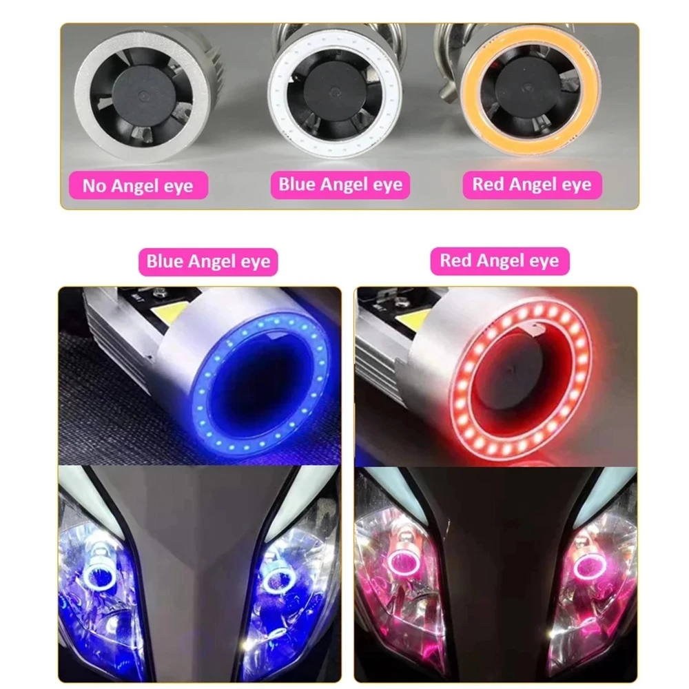 Blue/Red Angel Eye H4 LED Motorcycle Headlight Ba20d HS1 H6 Scooter Motorbike Headlamp Light Bulb DRL Accessories DC 12-80V