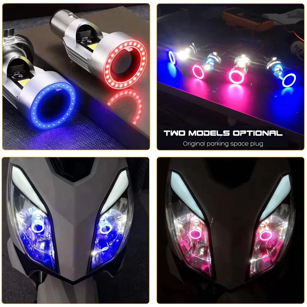 Blue/Red Angel Eye H4 LED Motorcycle Headlight Ba20d HS1 H6 Scooter Motorbike Headlamp Light Bulb DRL Accessories DC 12-80V