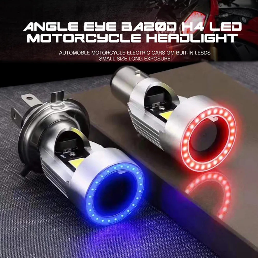 Blue/Red Angel Eye H4 LED Motorcycle Headlight Ba20d HS1 H6 Scooter Motorbike Headlamp Light Bulb DRL Accessories DC 12-80V