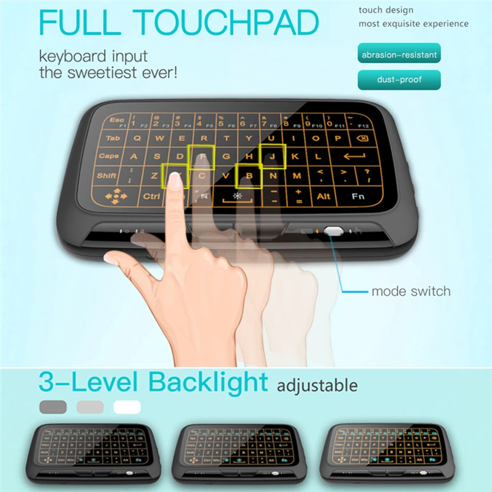 H18 Mini Full Touch Screen 2.4GHz Air Mouse Touchpad Backlight Wireless Keyboard Plug And Play Smart QWERTY Keyboard for IPTV