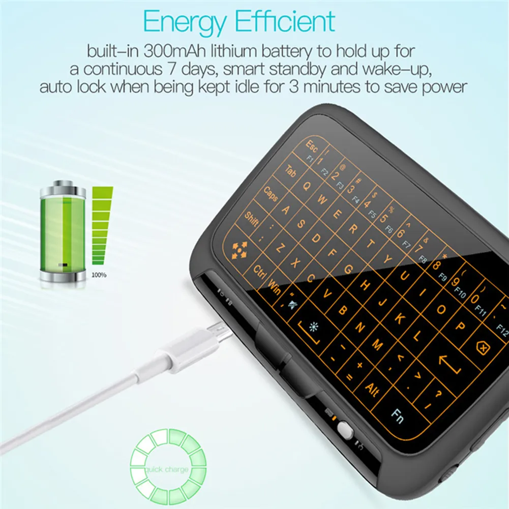 H18 Mini Full Touch Screen 2.4GHz Air Mouse Touchpad Backlight Wireless Keyboard Plug And Play Smart QWERTY Keyboard for IPTV