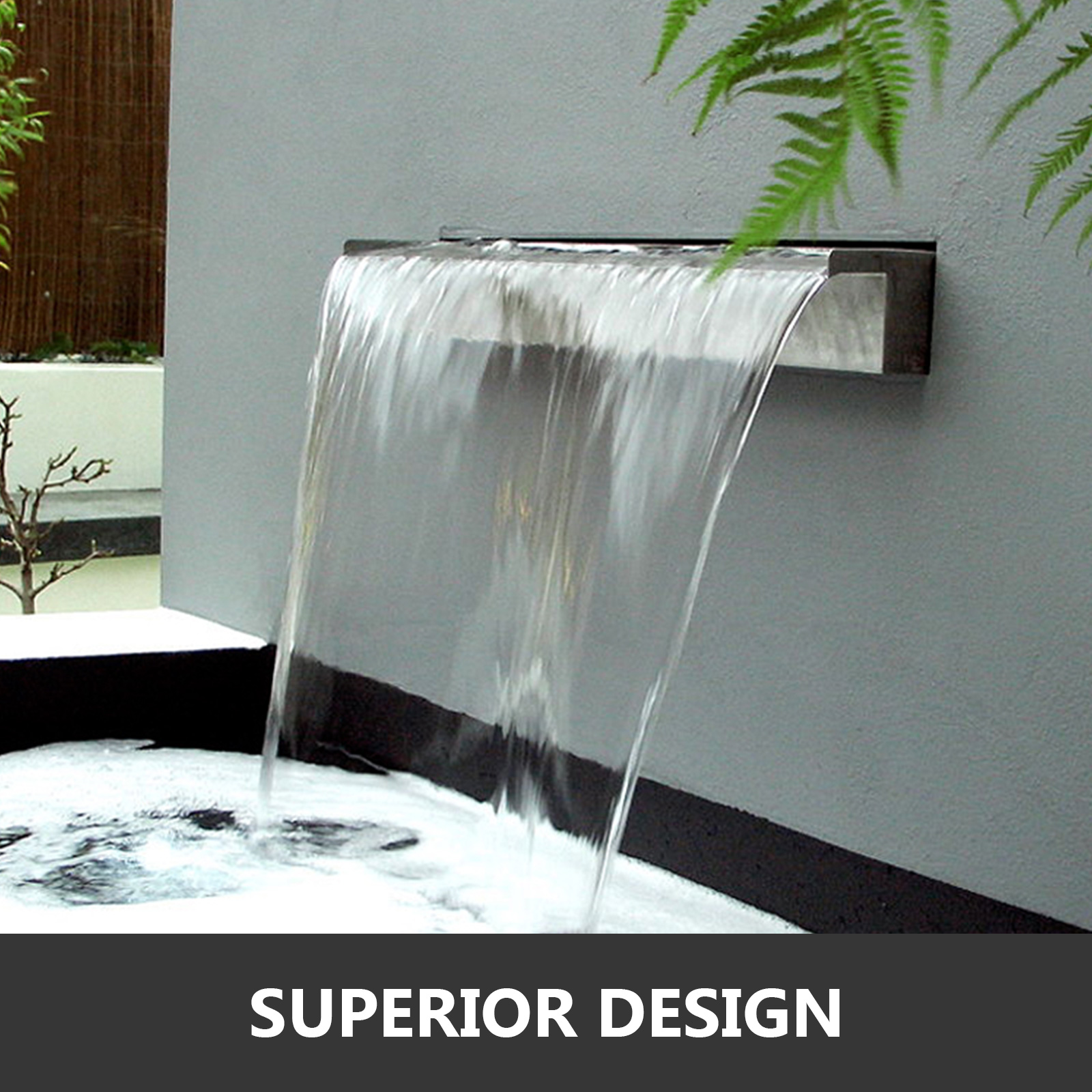 Waterfall Pool Fountain Stainless Steel W/ Pipe Connector Spillway Garden Outdoor Pond Rectangular Swimming Pool Fountain