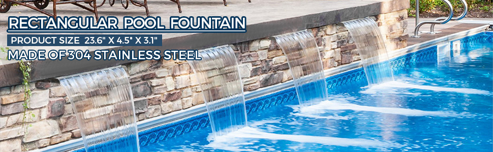 Waterfall Pool Fountain Stainless Steel W/ Pipe Connector Spillway Garden Outdoor Pond Rectangular Swimming Pool Fountain