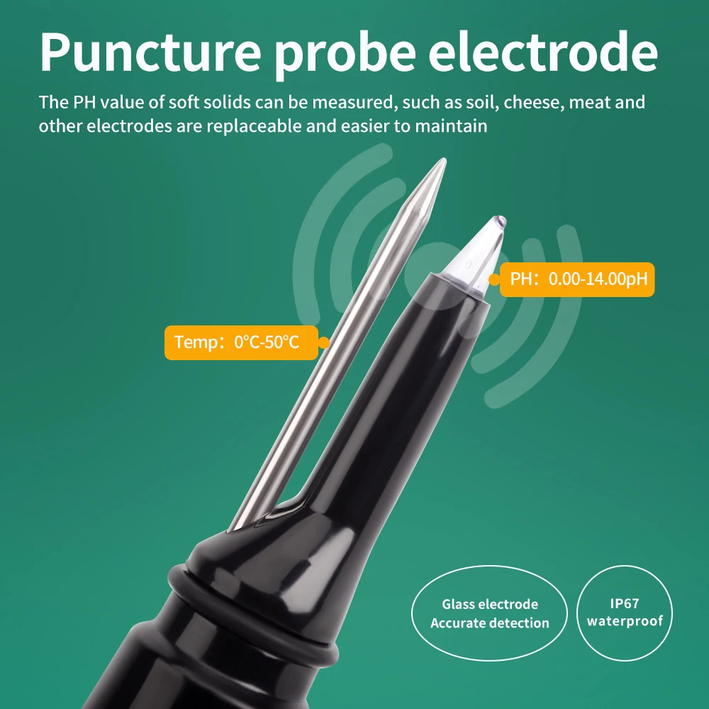 Food PH Meter 0.00~14.00pH Professional Temp pH Tester High Accuracy Sensor Soil Acidity Analyzer for Meat Canning Cheese Dough