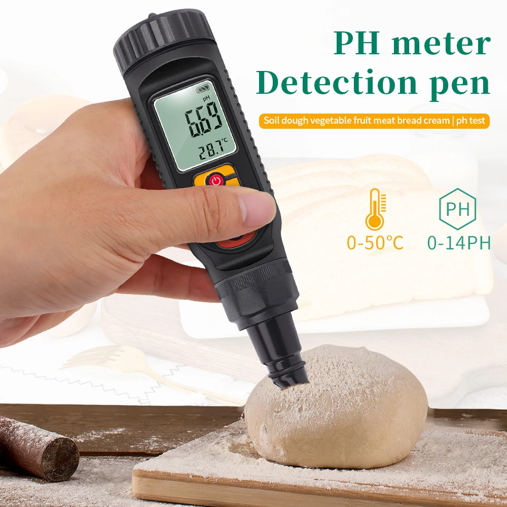 Food PH Meter 0.00~14.00pH Professional Temp pH Tester High Accuracy Sensor Soil Acidity Analyzer for Meat Canning Cheese Dough