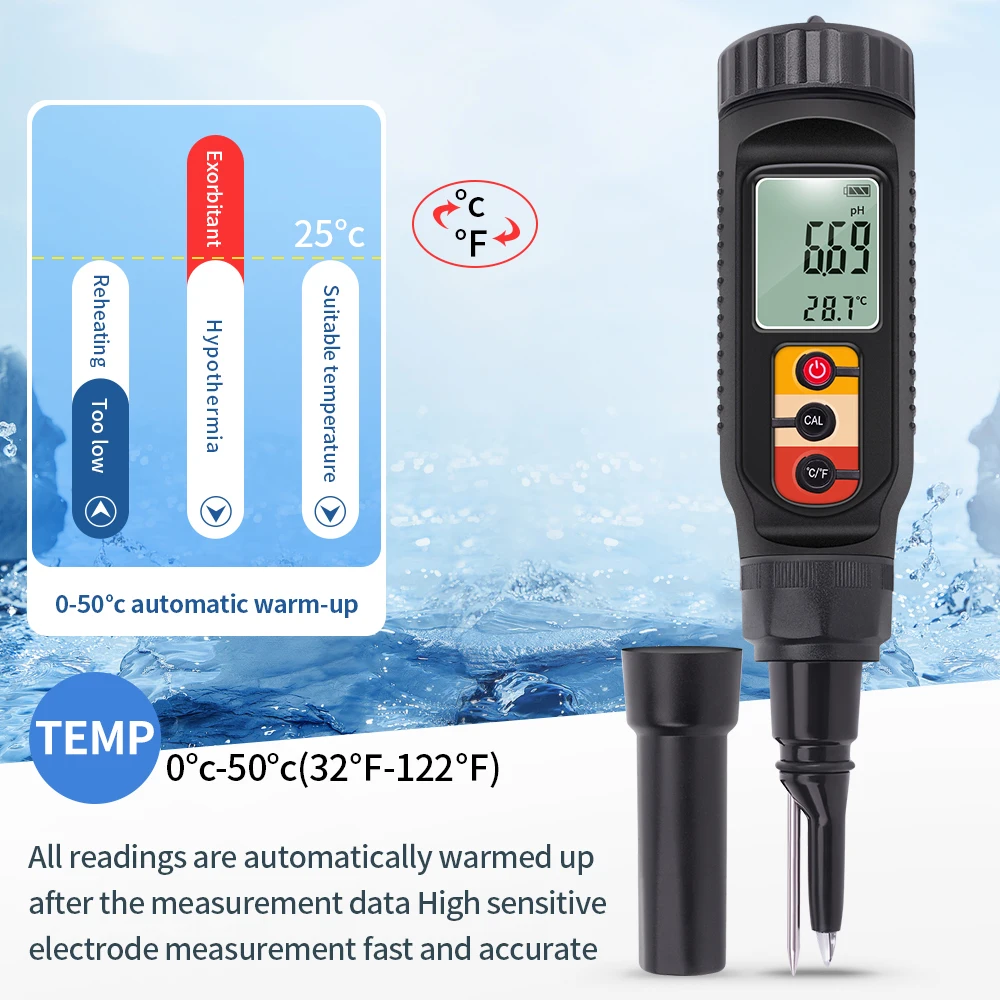 Food PH Meter 0.00~14.00pH Professional Temp pH Tester High Accuracy Sensor Soil Acidity Analyzer for Meat Canning Cheese Dough