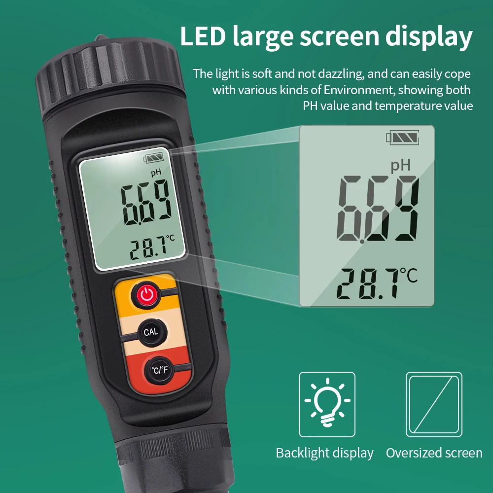 Food PH Meter 0.00~14.00pH Professional Temp pH Tester High Accuracy Sensor Soil Acidity Analyzer for Meat Canning Cheese Dough