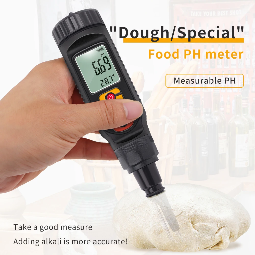 Food PH Meter 0.00~14.00pH Professional Temp pH Tester High Accuracy Sensor Soil Acidity Analyzer for Meat Canning Cheese Dough