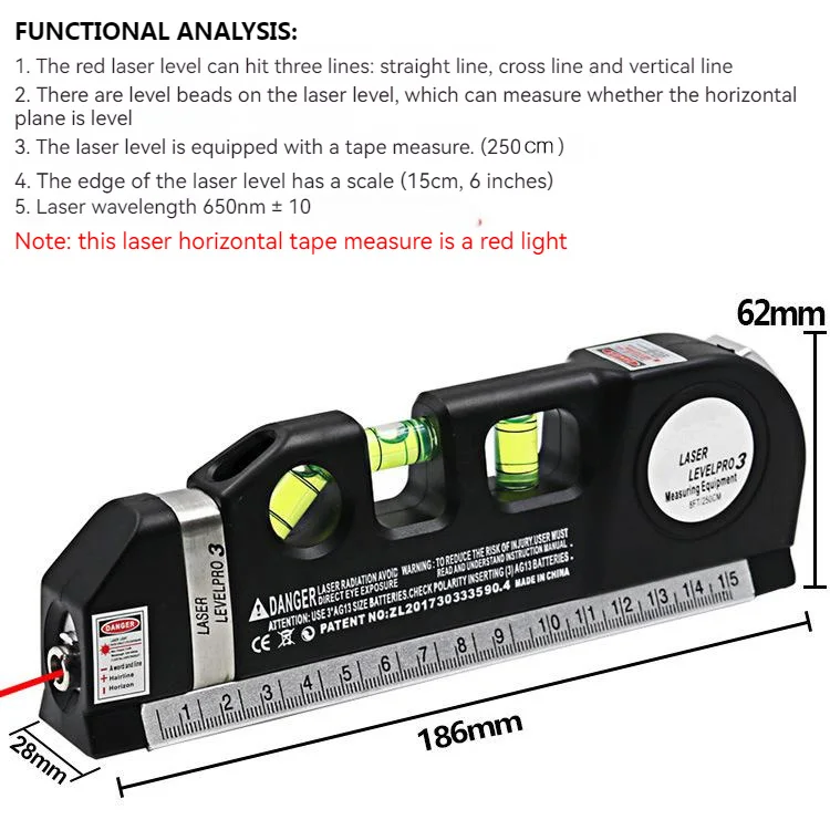250/300cm  4 In1 Laser Level Tape Measure High Power Green Red Cross Line Lasers Level Aligner for Construction Measure Tools